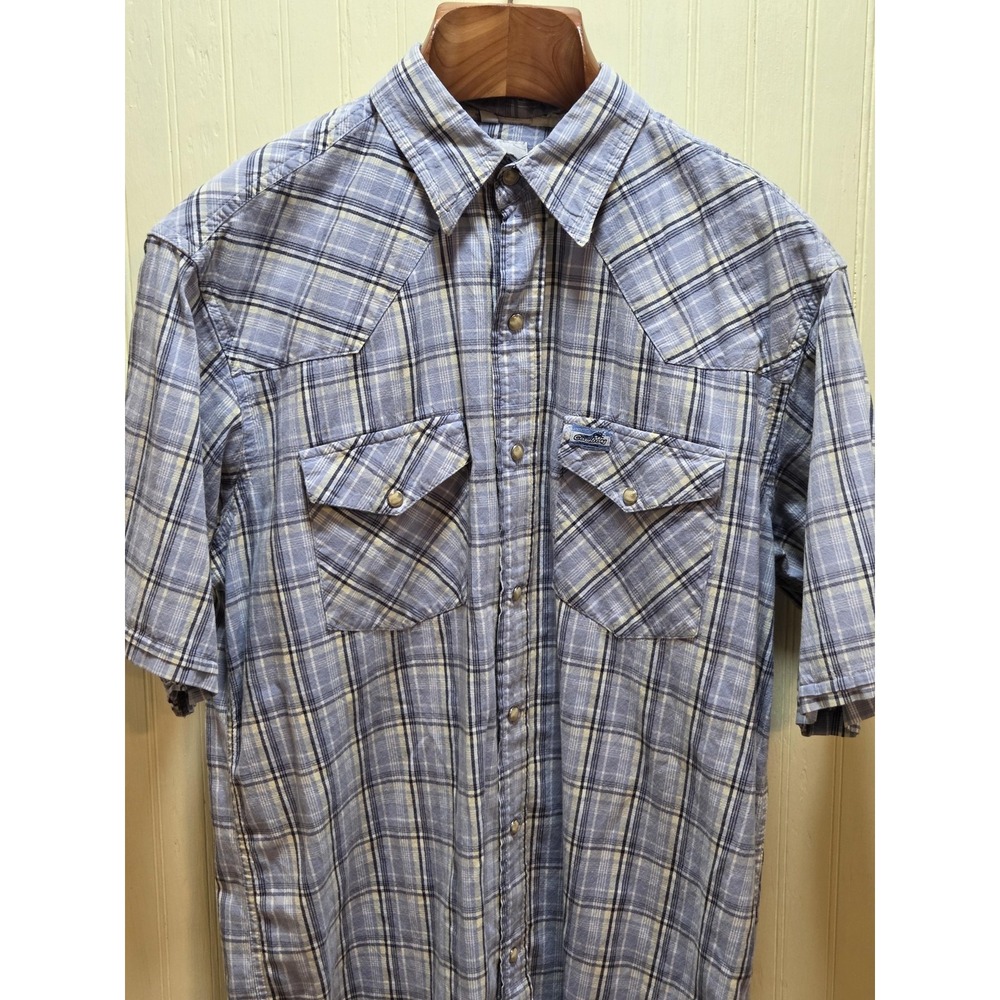 Cowboy Hardware Shirt Mens Large‎ Blue Plaid Short Sleeve Pearl Snap Western